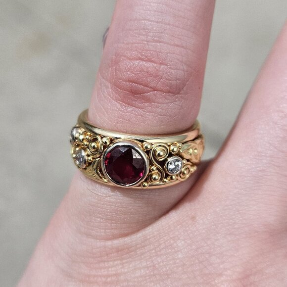14KT Yellow Gold Diamond & Natural Ruby Walkers Celtic Jewelry Band Ring 5.5 - Picture 5 of 16
